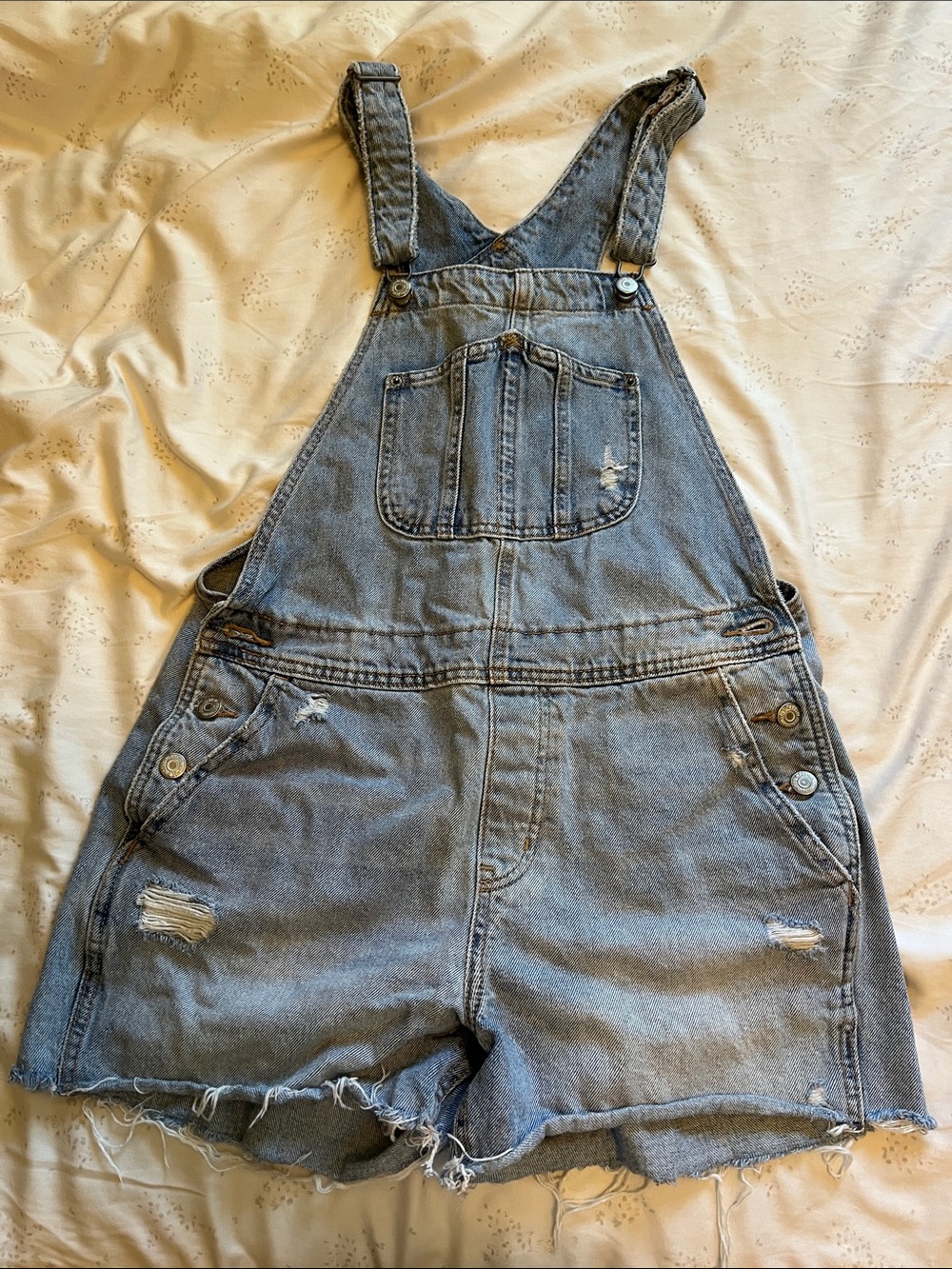 Old Navy Light Blue Distressed Denim Short Overalls